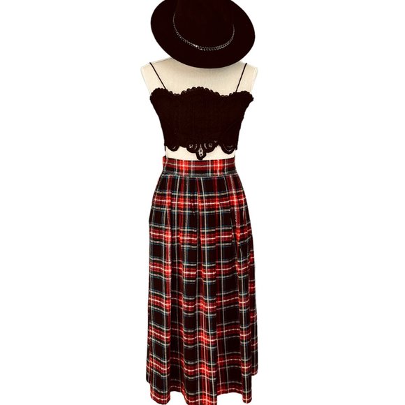 Vintage Red Tartan Plaid Midi Skirt Size 9/10 - Picture 11 of 11